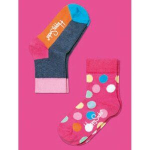 Happy Socks Kids Polka Dot & Color Block Cotton Socks 2 Pair NWT